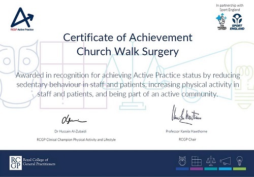 Active Practice Certificate - Church Walk Surgery