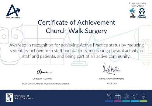 Active Practice Certificate - Church Walk Surgery
